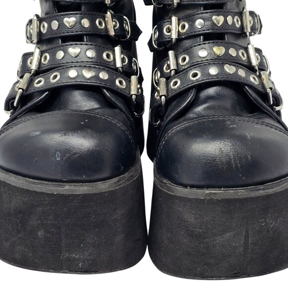 Women's Demonia Kera 50 Platform Gothic Boots With Heart Studded Straps, Size 5 - Picture 2 of 8